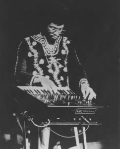 Herbie Hancock on stage with ARP Odysseysynthesizer